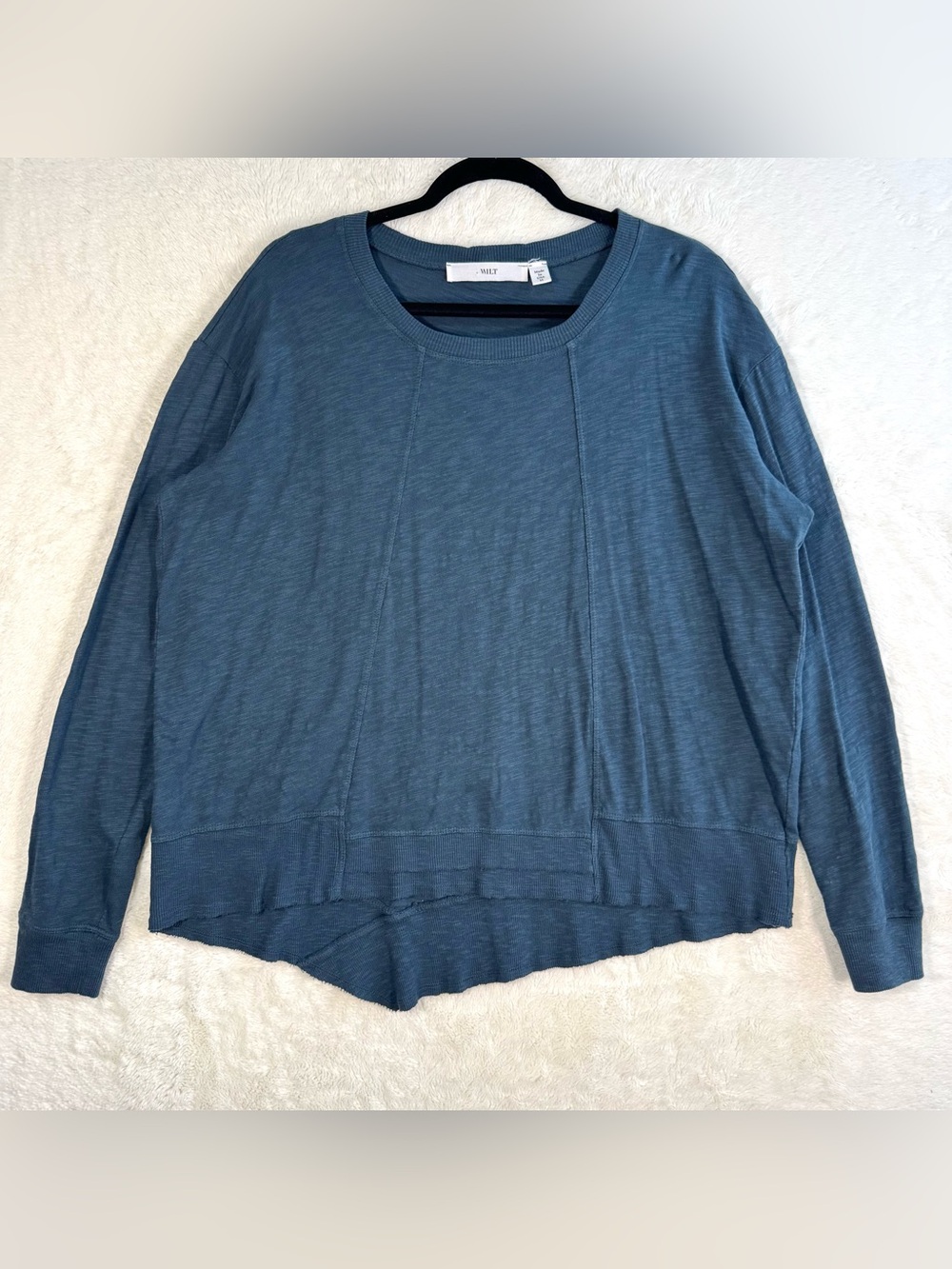 Wilt Asymmetrical Long Sleeve Shirt Women's Medium Blue 100% Cotton Relaxed USA
